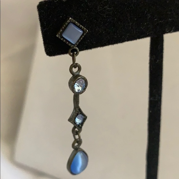 Blue/Clear Crystal Cats Eye Drop Earrings - Picture 5 of 5